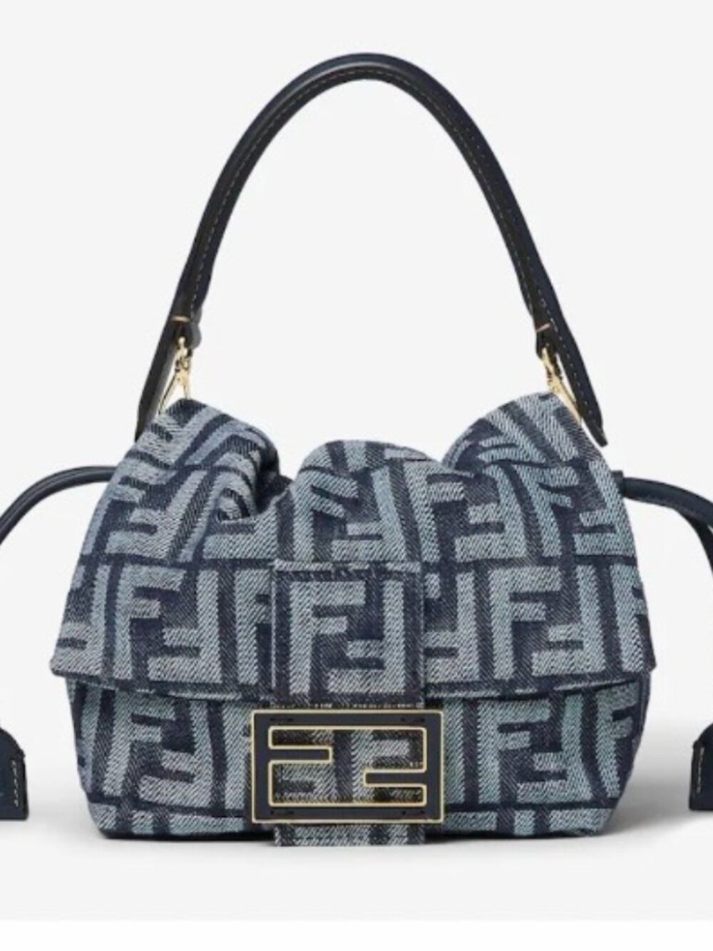 FENDI SOFT BAGUETTE SOFT Dark blue denim-effect FF jacquard mini-bag